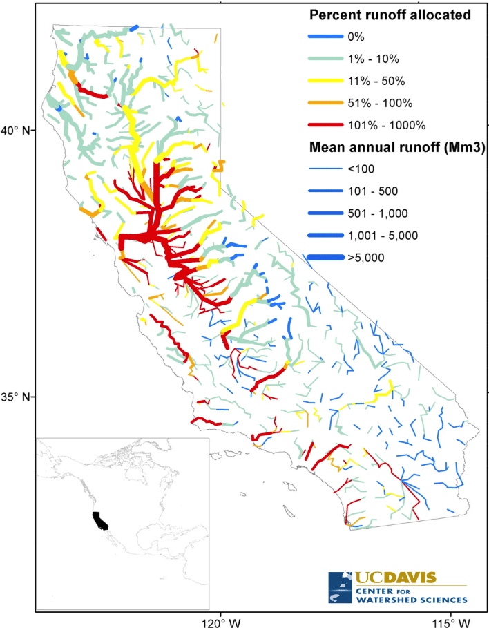 Cumulative water-right allocations relative to mean annual runoff