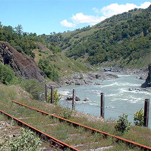 Northwest Pacific Railroad alongside the Wild & Scenic Eel River